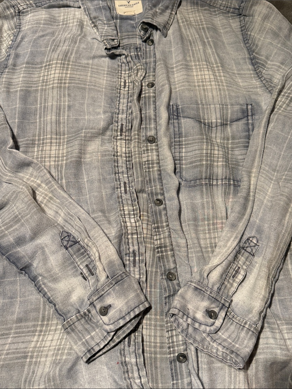 Light Blue Plaid Women’s Button-Up Shirt - Picture 3 of 3